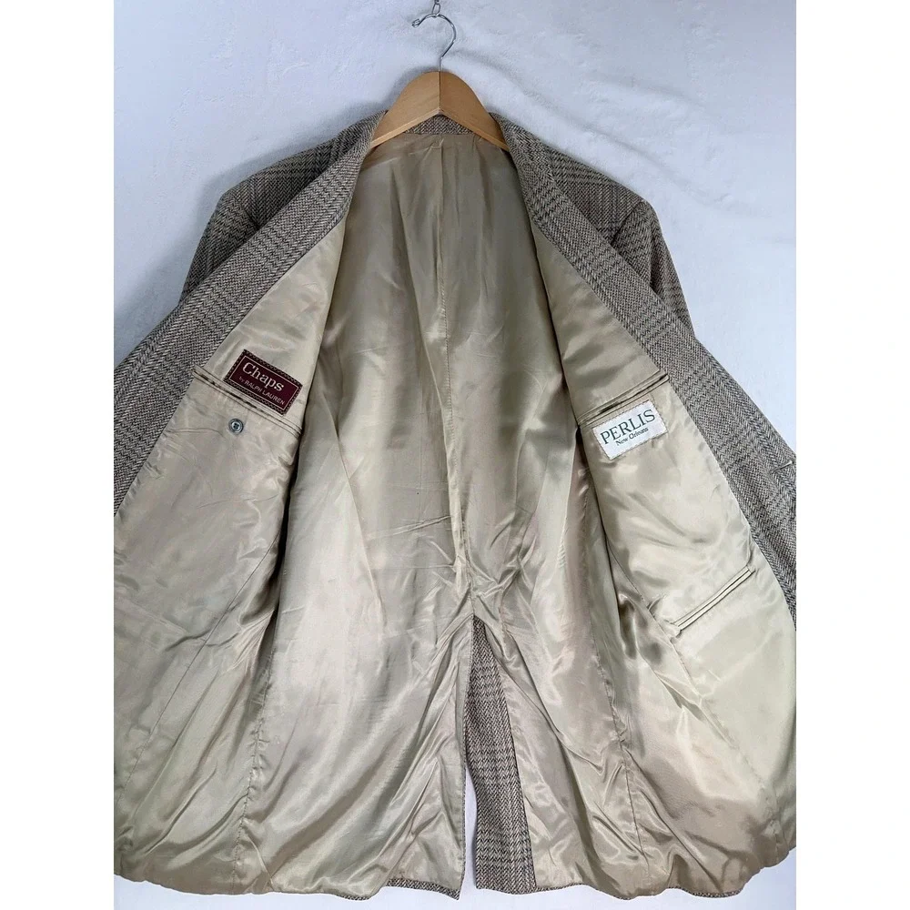 Vintage Chaps By Ralph Lauren Blazer Mens 40 Beige‎ Plaid Wool Tweed Sport Coat